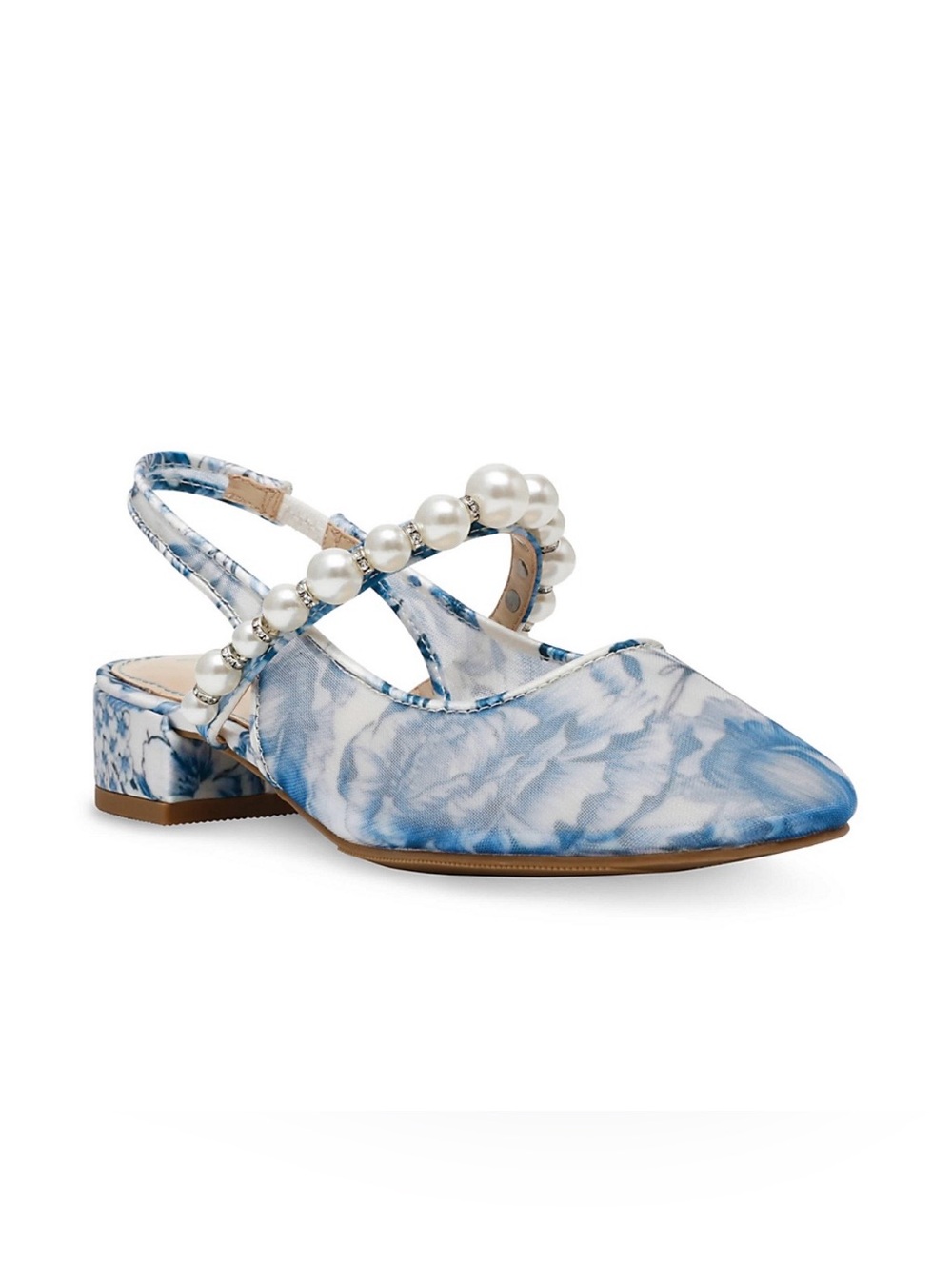 Betsey Johnson Kids Evey Pearl Slingback Flat Pumps Blue Floral Size 4